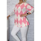 Rombusz mintás,csipkés ujjú  felső ! pink L-XXL