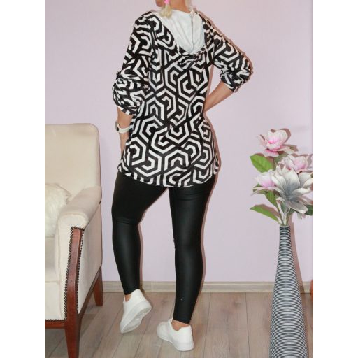 Mintás,plüss anyagú,kapucnis,cipzáras,zsebes kardigán! L-XL