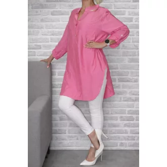   Gombos, kerekített aljú ,roll-up ujjú ingtunika!  pink  L-XL