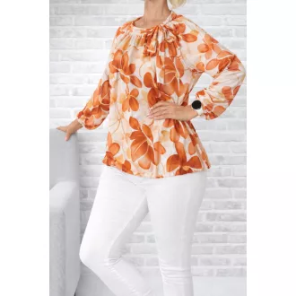   Virág mintás,nyaknál kötős,gumis aljú felső! korall-bézs-fehér L-XXL