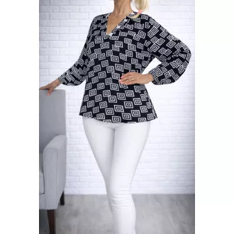   Görög mintás,V nyakú,gumis aljú felső! fekete-fehér  L-XXL