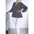 Görög mintás,V nyakú,gumis aljú felső! fekete-fehér  L-XXL