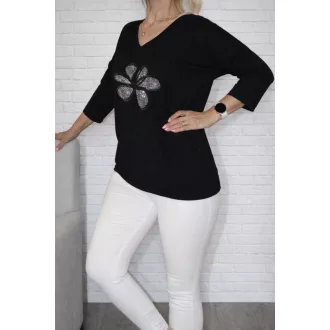   Strasszos lóherés ,V nyakú, passzés aljú,prémium felső fekete ! L-XL