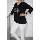 Strasszos lóherés ,V nyakú, passzés aljú,prémium felső fekete ! L-XL