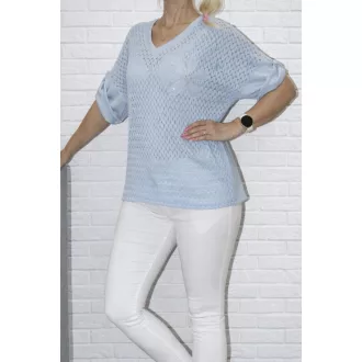   Csipkés elejű,strasszos virágos,V nyakú felső!  kék L-XL