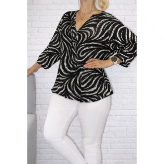   Mintás,V nyakú,gumis aljú  hideg selyem felső! fekete-fehér XL-XXL