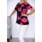  Virágos,húzott vállú felső!  fekete-pink  M-XL