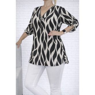   Mintás,cipzáras,roll-up ujjú felső ! fekete-fehér  L-XXL