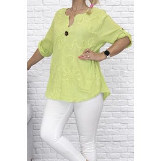 Virágdíszes,roll-up ujjú ingfazonú felső ! zöld XL-XXL
