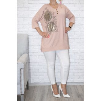   Arany virágos, V nyakú,felsliccelt oldalú prémium  felső ! púder XL-XXL