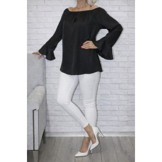Harangujjú,vállra húzható szatén felső ! fekete  M-XL