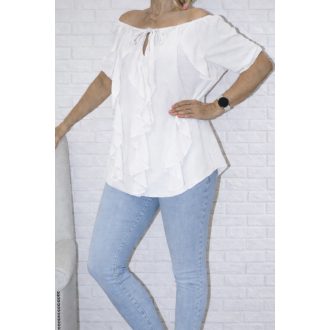 Zsabós,vállra húzható,gumis nyakú felső ! fehér M-XL