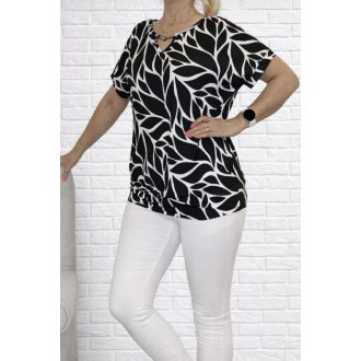   Mintás,ékszerdíszes,passzés aljú felső! fekete-fehér L-XXL