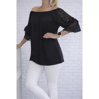Csipkés ujjú,vállra húzható felső ! fekete M-XL