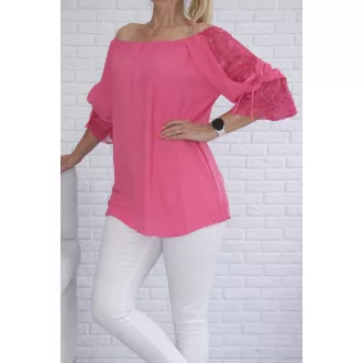 Csipkés ujjú,vállra húzható felső ! pink M-XL