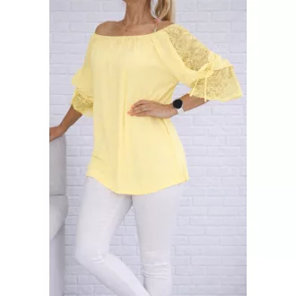Csipkés ujjú,vállra húzható felső ! kék M-XL