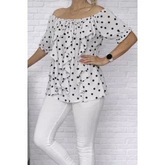 Pöttyös,zsabós,vállra húzható felső ! fehér L-XL