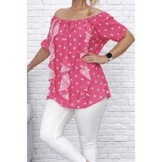 Pöttyös,zsabós,vállra húzható felső ! pink L-XL