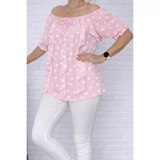   Pöttyös,zsabós,vállra húzható felső ! rózsaszín L-XL