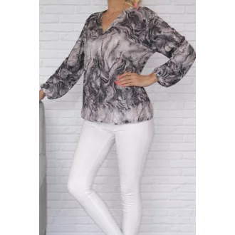   Mintás,V nyakú,gumis aljú felső! szürke-fekete-rózsaszín L-XXL