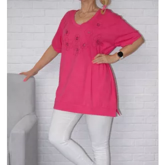   Hímzett,V nyakú,felsliccelt oldalú prémium felső ! pink XXL-3XL