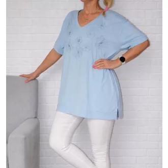  Hímzett,V nyakú,felsliccelt oldalú prémium felső ! kék XXL-3XL