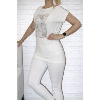 Strasszos virágos prémium felső ! törtfehér S-L