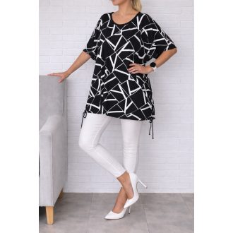   Mintás,felsliccelt oldalú kötős tunika ! fekete-fehér XXL,3XL