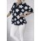 Virág mintás,ékszerdíszes,gumis aljú felső! sötétkék-fehér  XXL-3XL
