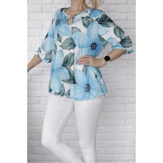   Virág mintás,ékszerdíszes,gumis aljú felső! türkiz-khaki XXL-3XL