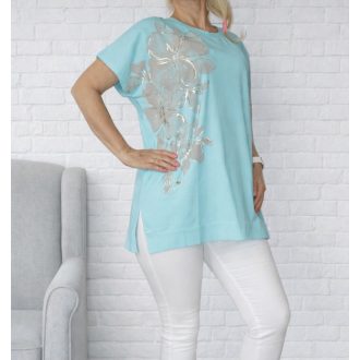   Strasszos virágos,felsliccelt oldalú prémium felső ! türkiz L-XXL