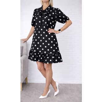 Pöttyös,puffos ujjú,nyaknál kötős ruha ! fekete M-XL