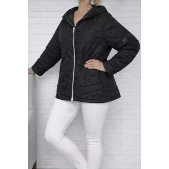   Virág mintás,steppelt kapucnis,zsebes,átmeneti kabát! fekete XL-XXL