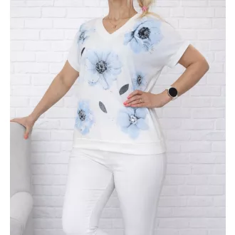 Virágos,V nyakú,passzés aljú,prémium felső ! kék M-XL
