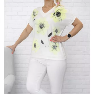   Virágos,V nyakú,passzés aljú,prémium felső ! sárga M-XL