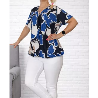   Mintás,V nyakú,gumis aljú felső! királykék-fekete-fehér XL-XXL