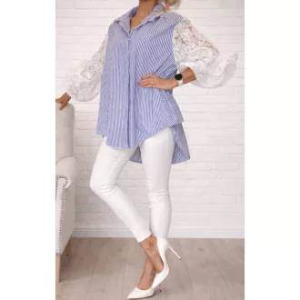   Csíkos,csipkés fodros ujjú,hátulja hosszabb ing ! kék-fehér  L-XXL