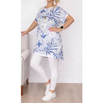   Arany virágos,levél mintás,zsebes tunika ! fehér-kék L-XXL