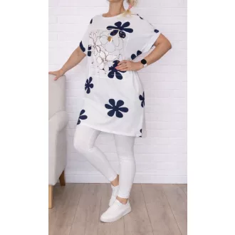   Arany virágos,virág mintás,zsebes tunika ! fehér-sötétkék L-XXL