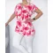 Virág mintás,fodros ujjú,cseppkivágású felső ! pink-fehér M-XL