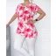 Virág mintás,fodros ujjú,cseppkivágású felső ! pink-fehér M-XL
