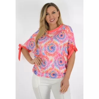   Mandala mintás,ujja kötős,aszimmetrikus,gumis aljú felső ! korall-magenta-kék L-XXL