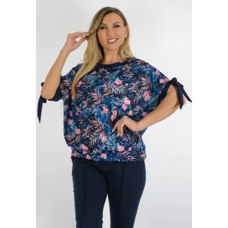   Levél mintás,ujja kötős,aszimmetrikus,gumis aljú felső ! sötétkék-rózsaszín L-XXL