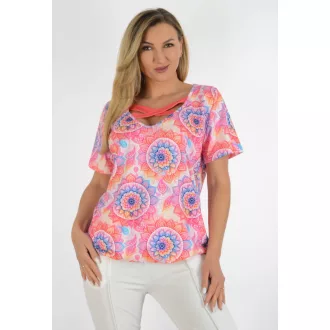   Mandala mintás,mellnél keresztpántos,gumis aljú felső! korall-magenta-kék L-XXL