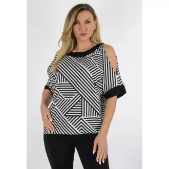   Mintás,válla nyitott,denevérujjas felső! fekete-fehér L-XXL