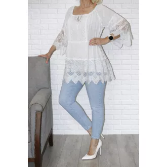   Madeirás csipkés,harangujjú,batikolt,prémium tunika! fehér L-XL