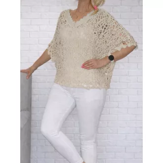 Horgolt ,dupla V kivágású 2 részes felső ! bézs M-XL