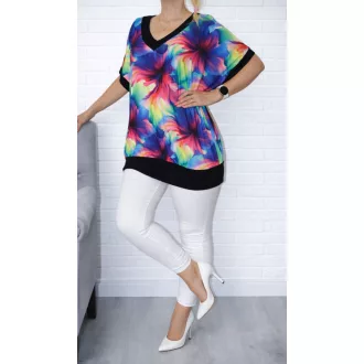   Mintás,V nyakú,passzés aljú felső!  pink-sötétkék-zöld XXL-3XL