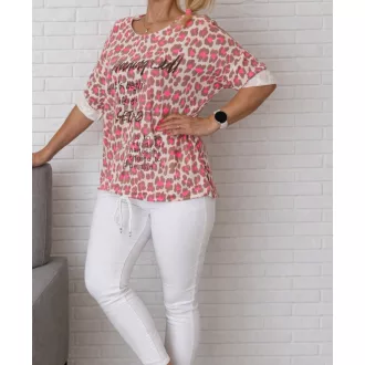   Leopárd mintás,ezüst feliratos,alja kötős felső ! neonpink-fehér-camel XL-XXL