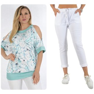   Virág mintás nyitott vállú ,nadrágos szett ! menta L-XXL